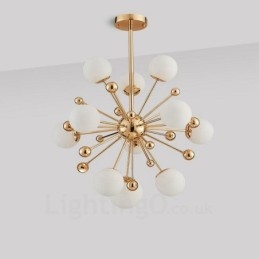 11 Luzes de Teto Contemporâneas Modernas Lustre de Cobre com Sombra de Vidro Bola Branca