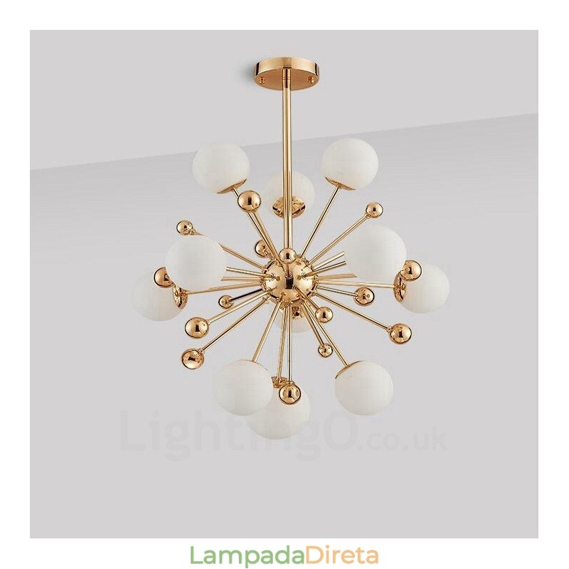 11 Luzes de Teto Contemporâneas Modernas Lustre de Cobre com Sombra de Vidro Bola Branca