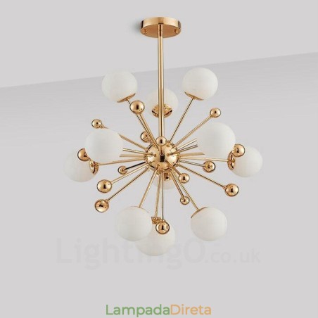 11 Luzes de Teto Contemporâneas Modernas Lustre de Cobre com Sombra de Vidro Bola Branca 11 Luzes de Teto Contemporâneas Modernas Lustre de Cobre com Sombra de Vidro Bola Branca