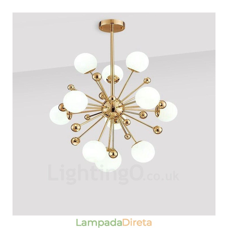 11 Luzes de Teto Contemporâneas Modernas Lustre de Cobre com Sombra de Vidro Bola Branca