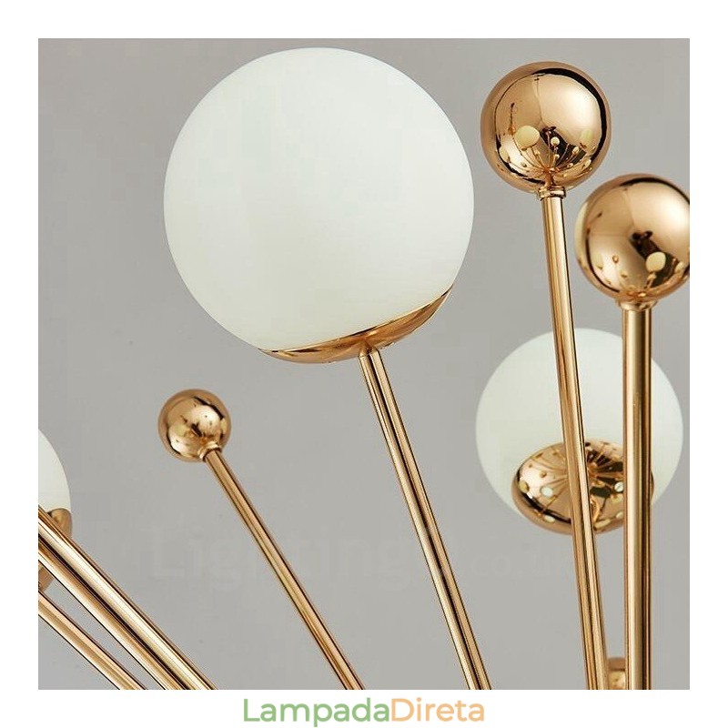 11 Luzes de Teto Contemporâneas Modernas Lustre de Cobre com Sombra de Vidro Bola Branca