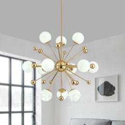 12 Luzes de Teto Contemporâneas Modernas Lustre de Cobre com Sombra de Vidro Bola Branca