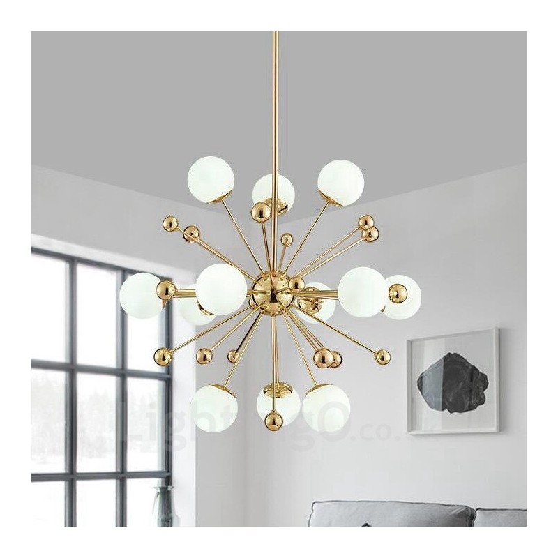 12 Luzes de Teto Contemporâneas Modernas Lustre de Cobre com Sombra de Vidro Bola Branca