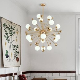 18 Luzes de Teto Contemporâneas Modernas Lustre de Cobre com Sombra de Vidro Bola Branca
