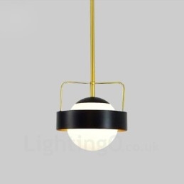 1 Luz Moderna Contemporânea Luzes de Teto Pendente de Cobre com Sombra de Vidro Bola Branca e Preta