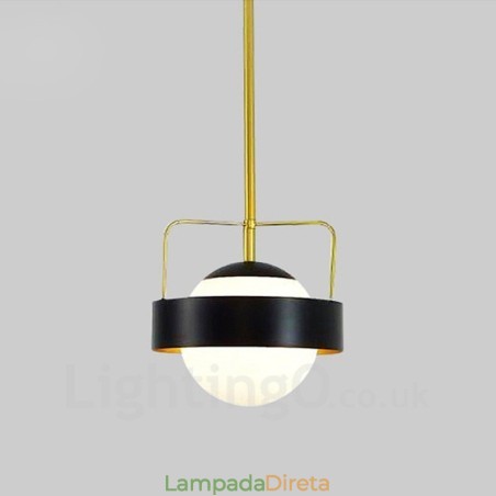1 Luz Moderna Contemporânea Luzes de Teto Pendente de Cobre com Sombra de Vidro Bola Branca e Preta 1 Luz Moderna Contemporânea Luzes de Teto Pendente de Cobre com Sombra de Vidro Bola Branca e Preta