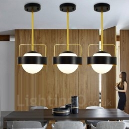 1 Luz Moderna Contemporânea Luzes de Teto Pendente de Cobre com Sombra de Vidro Bola Branca e Preta