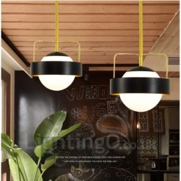 1 Luz Moderna Contemporânea Luzes de Teto Pendente de Cobre com Sombra de Vidro Bola Branca e Preta