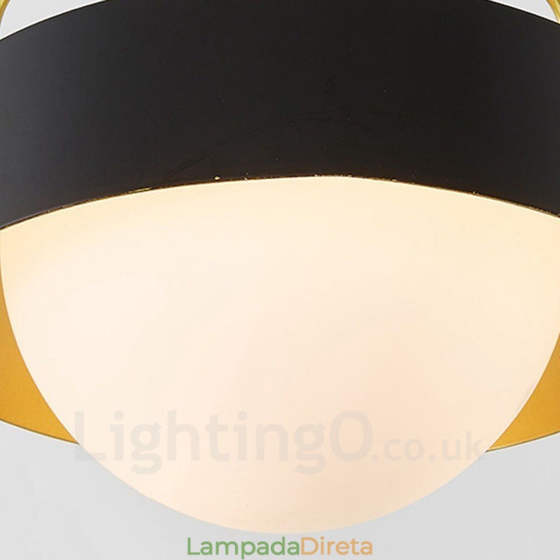 1 Luz Moderna Contemporânea Luzes de Teto Pendente de Cobre com Sombra de Vidro Bola Branca e Preta