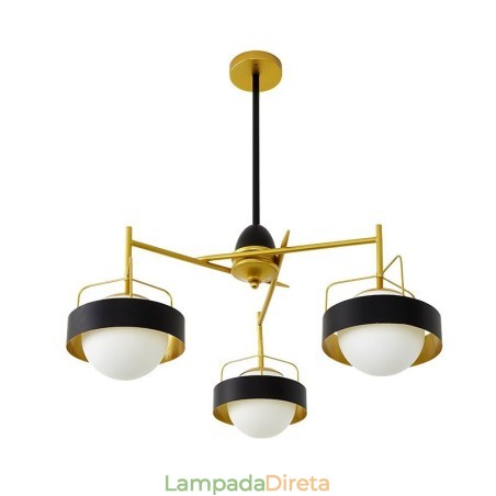3 Luzes de Teto Contemporâneas Modernas Lustre de Cobre com Sombra de Vidro Bola Branca e Preta 3 Luzes de Teto Contemporâneas Modernas Lustre de Cobre com Sombra de Vidro Bola Branca e Preta
