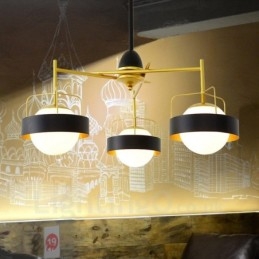3 Luzes de Teto Contemporâneas Modernas Lustre de Cobre com Sombra de Vidro Bola Branca e Preta