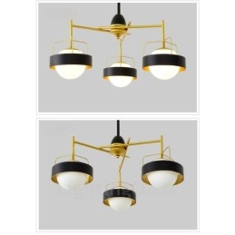 3 Luzes de Teto Contemporâneas Modernas Lustre de Cobre com Sombra de Vidro Bola Branca e Preta