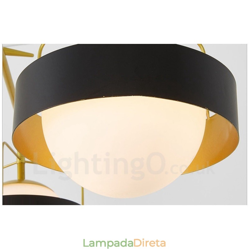 3 Luzes de Teto Contemporâneas Modernas Lustre de Cobre com Sombra de Vidro Bola Branca e Preta