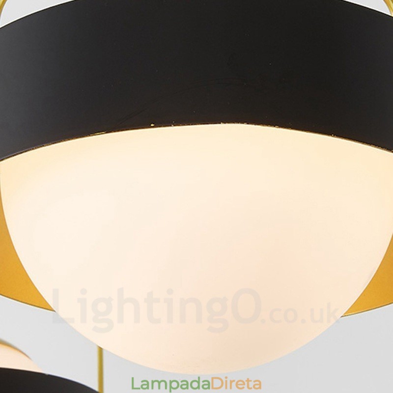 3 Luzes de Teto Contemporâneas Modernas Lustre de Cobre com Sombra de Vidro Bola Branca e Preta