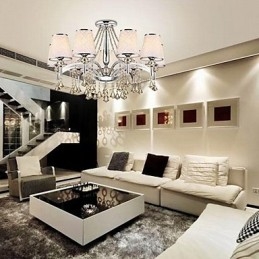 Lustre moderno contemporâneo de cristal cromado em metal