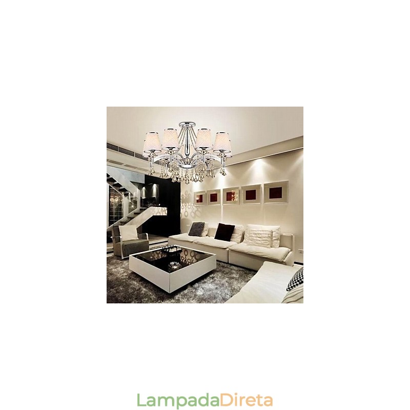 Lustre moderno contemporâneo de cristal cromado em metal