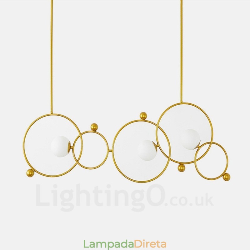 3 Luzes de Teto Contemporâneas Modernas Lustre de Cobre com Sombra de Vidro Bola Branca