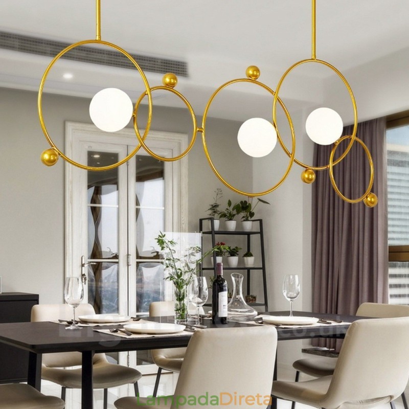 3 Luzes de Teto Contemporâneas Modernas Lustre de Cobre com Sombra de Vidro Bola Branca