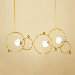 3 Luzes de Teto Contemporâneas Modernas Lustre de Cobre com Sombra de Vidro Bola Branca