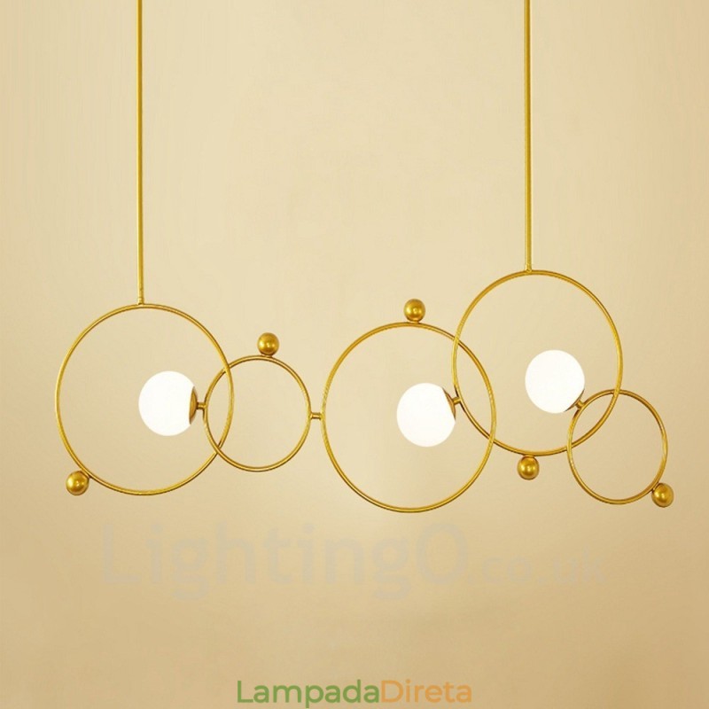 3 Luzes de Teto Contemporâneas Modernas Lustre de Cobre com Sombra de Vidro Bola Branca