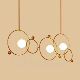 3 Luzes de Teto Contemporâneas Modernas Lustre de Cobre com Sombra de Vidro Bola Branca