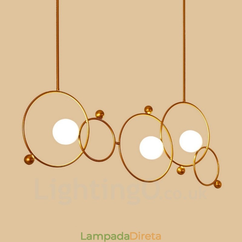 3 Luzes de Teto Contemporâneas Modernas Lustre de Cobre com Sombra de Vidro Bola Branca