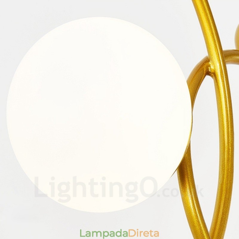 3 Luzes de Teto Contemporâneas Modernas Lustre de Cobre com Sombra de Vidro Bola Branca