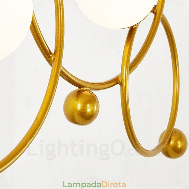 3 Luzes de Teto Contemporâneas Modernas Lustre de Cobre com Sombra de Vidro Bola Branca