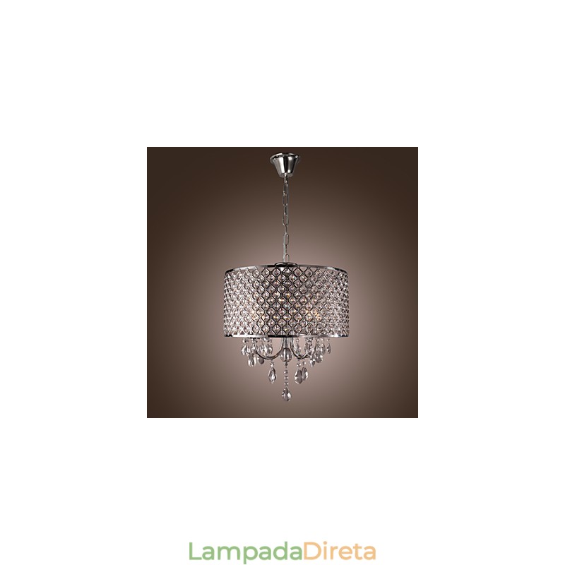 Lustre de cristal cromado clássico tradicional em metal