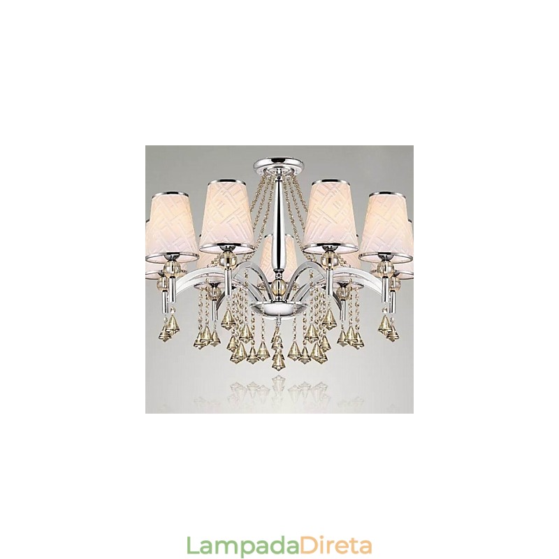 Lustre moderno contemporâneo de cristal cromado em metal