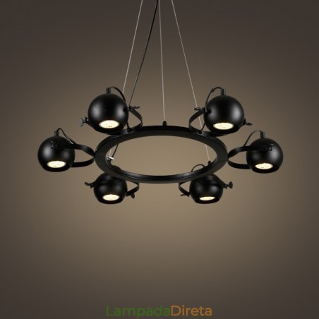 Luminária pendente de ferro preto retrô vintage de 6 luzes com abajures de bola de ferro preto Luminária pendente de ferro preto retrô vintage de 6 luzes com abajures de bola de ferro preto