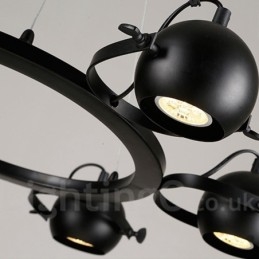 Luminária pendente de ferro preto retrô vintage de 6 luzes com abajures de bola de ferro preto