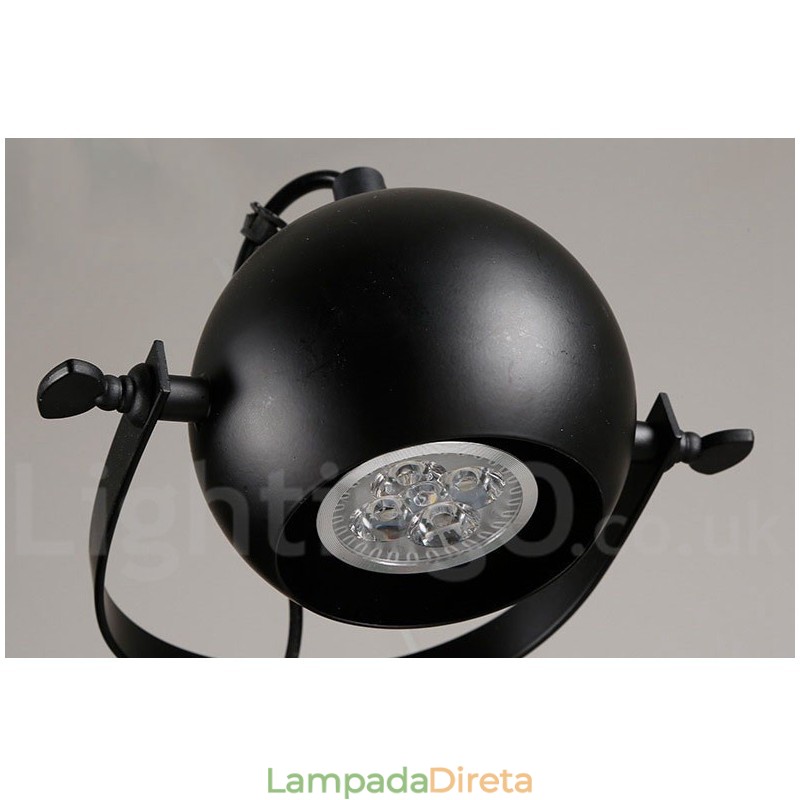 Luminária pendente de ferro preto retrô vintage de 6 luzes com abajures de bola de ferro preto