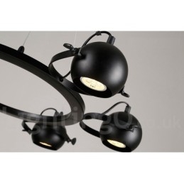 Luminária pendente de ferro preto retrô vintage de 6 luzes com abajures de bola de ferro preto