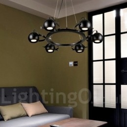 Luminária pendente de ferro preto retrô vintage de 6 luzes com abajures de bola de ferro preto