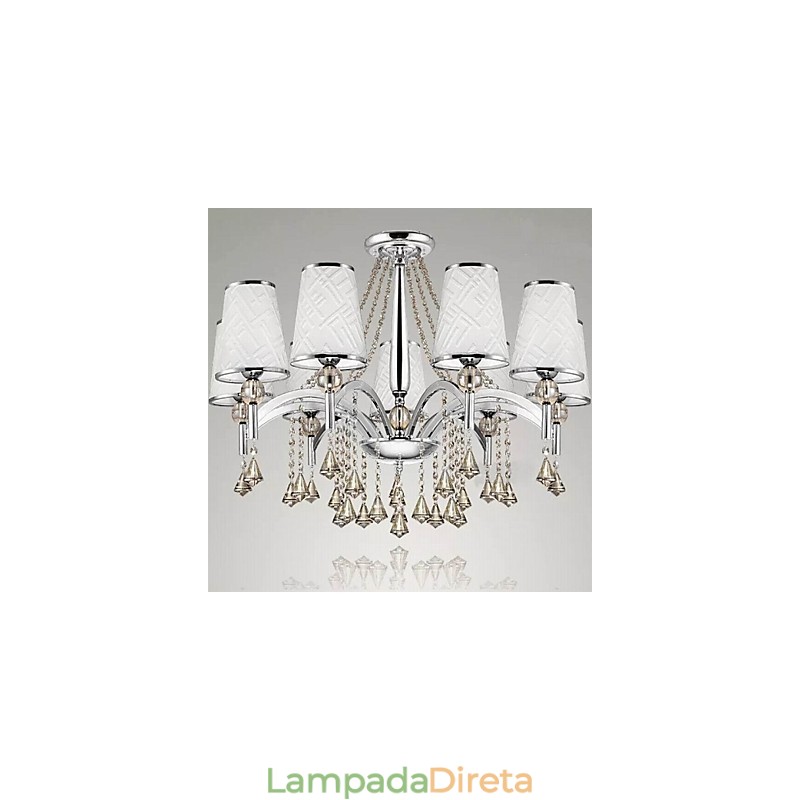 Lustre moderno contemporâneo de cristal cromado em metal