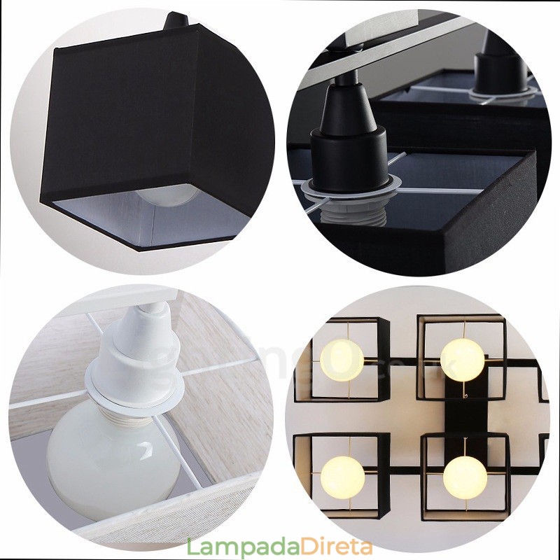 6 luzes de teto embutidas pretas contemporâneas modernas com sombra de tecido