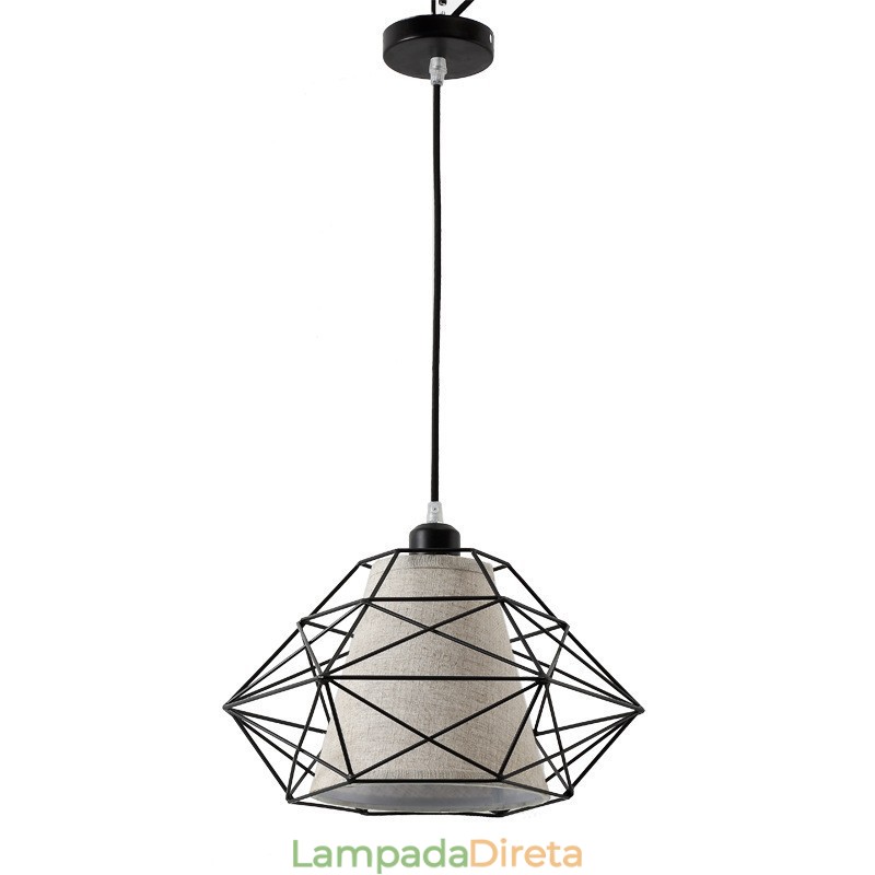 1 luz retrô vintage preto ferro pingente luz com cortinas de tecido