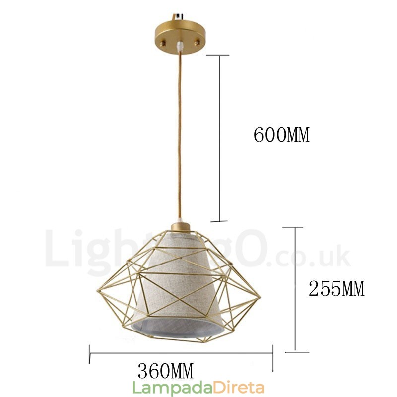 1 luz retrô vintage preto ferro pingente luz com cortinas de tecido