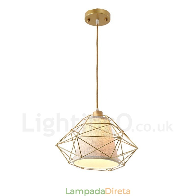 1 luz retrô vintage preto ferro pingente luz com cortinas de tecido