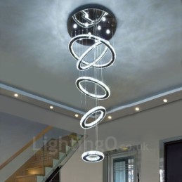 Regulável Wi Fi Smart Três Cores de Fonte de Luz 5 Anéis Moderno Cristal Teto Pendente Luz Lustre Interno
