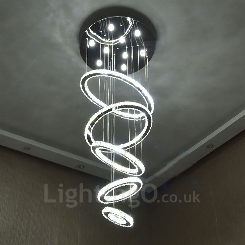 Regulável Wi Fi Smart Três Cores de Fonte de Luz 5 Anéis Moderno Cristal Teto Pendente Luz Lustre Interno