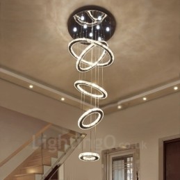 Regulável Wi Fi Smart Três Cores de Fonte de Luz 5 Anéis Moderno Cristal Teto Pendente Luz Lustre Interno