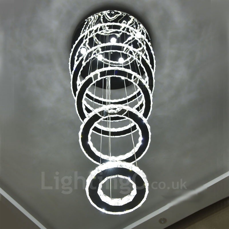 Regulável Wi Fi Smart Três Cores de Fonte de Luz 5 Anéis Moderno Cristal Teto Pendente Luz Lustre Interno