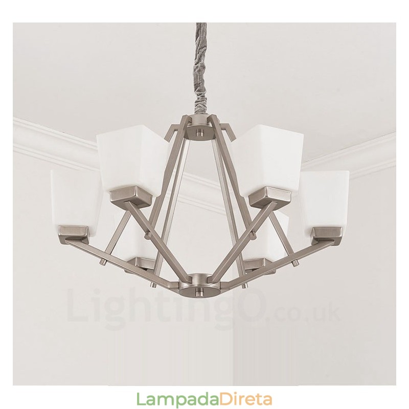 6 luzes cromadas pendentes luz interior lustre moderno casa pendurado iluminação lâmpadas luminárias com tons de vidro