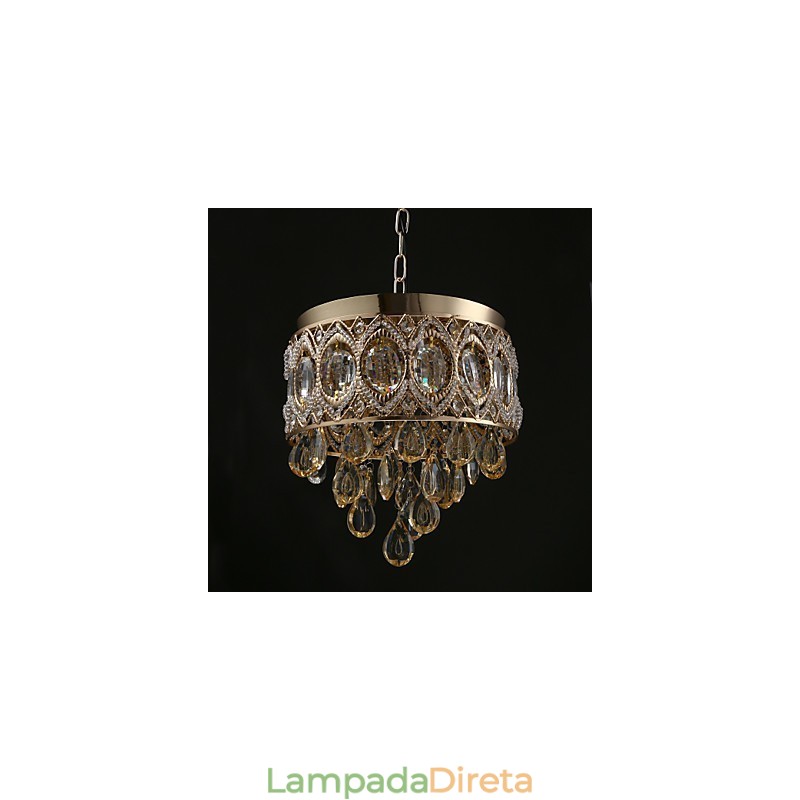 Lustre de Cristal Champagne Romântico Dourado