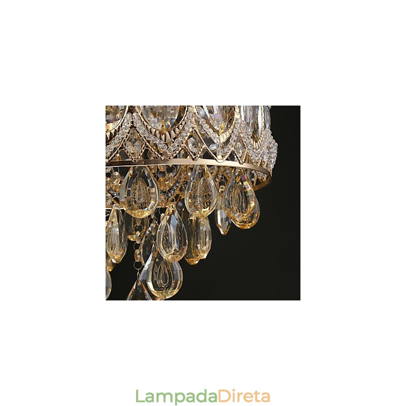 Lustre de Cristal Champagne Romântico Dourado