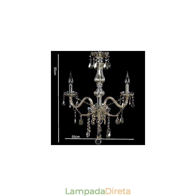 Lustre de cristal de luxo com 3 luzes, cor conhaque, lustre de cristal K9