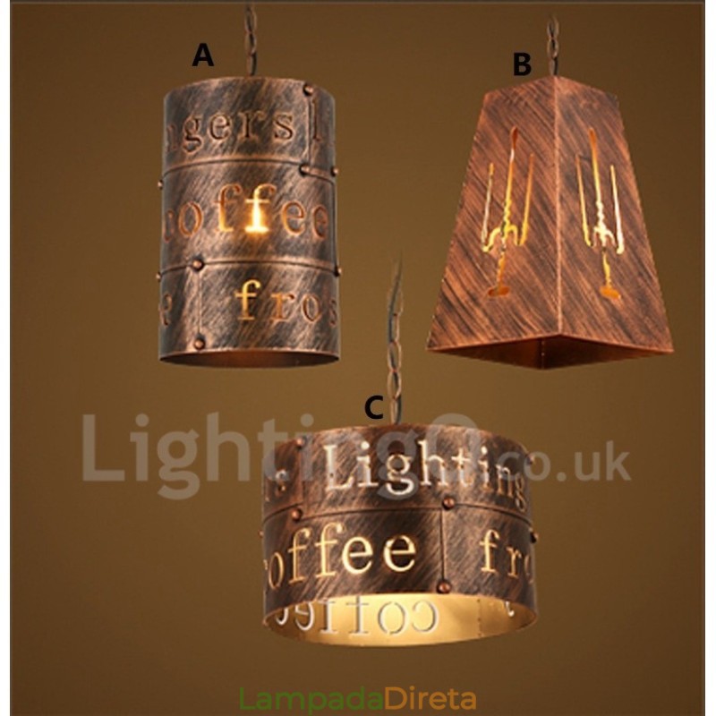 1 Luz Retro Vintage Pendente Luz Café Casa Pendente Lâmpada