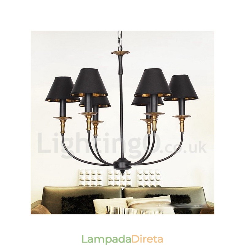 Lustre estilo vela contemporâneo retrô rústico de 6 luzes